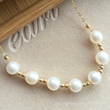Exquisito 18K oro cadena mujeres joyería collar de perla verdadera